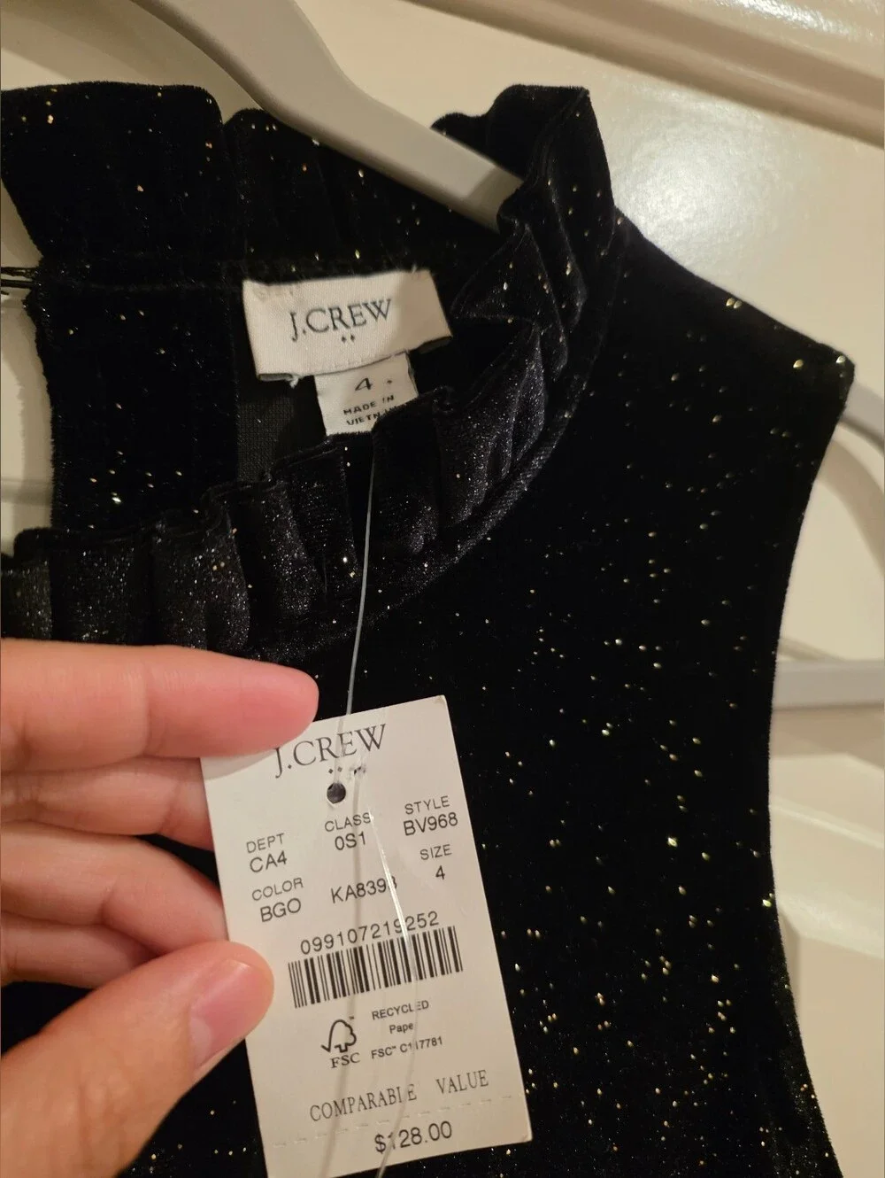 NWT J. Crew Tiered Velvet Midi Dress Women SZ4 Black Shimmer Ruffle Neck BV968